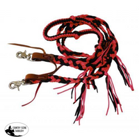 New! Showman ® 8 Ft Braided Nylon Reins With Tassels. Red