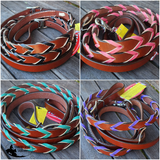 Showman ® 8Ft Leather Braided Rein With Colored Lacing.