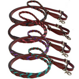 Showman ® 8ft leather braided rein with colored lacing. - Country Scene Saddlery and Pet Supplies
