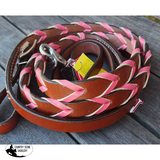 Showman ® 8ft leather braided rein with colored lacing. - Country Scene Saddlery and Pet Supplies