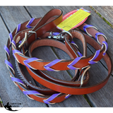 Showman ® 8Ft Leather Braided Rein With Colored Lacing. Purple
