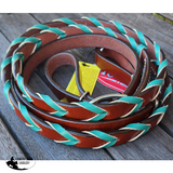 Showman ® 8ft leather braided rein with colored lacing. - Country Scene Saddlery and Pet Supplies
