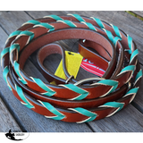 Showman ® 8Ft Leather Braided Rein With Colored Lacing. Teal