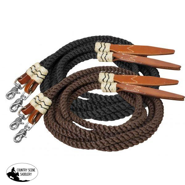 New! Showman ® 8Ft Rolled Nylon Split Reins With Leather Poppers.