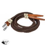 New! Showman ® 8Ft Rolled Nylon Split Reins With Leather Poppers. Brown