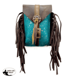 Showman ® Acid Wash Teal Hair on Cowhide Saddle Bag. - Country Scene Saddlery and Pet Supplies