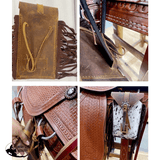 Showman ® Acid Wash Teal Hair on Cowhide Saddle Bag. - Country Scene Saddlery and Pet Supplies