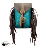 Showman ® Acid Wash Teal Hair on Cowhide Saddle Bag. - Country Scene Saddlery and Pet Supplies