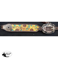 New! Showman ® Argentina Cow Leather Brow Band Headstall With Hand Painted Sunflowers.