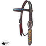 Showman ® Argentina cow leather brow band headstall with hand painted sunflowers. - Country Scene Saddlery and Pet Supplies
