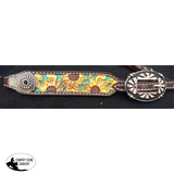 Showman ® Argentina cow leather brow band headstall with hand painted sunflowers. - Country Scene Saddlery and Pet Supplies