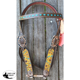 Showman ® Argentina cow leather brow band headstall with hand painted sunflowers. - Country Scene Saddlery and Pet Supplies