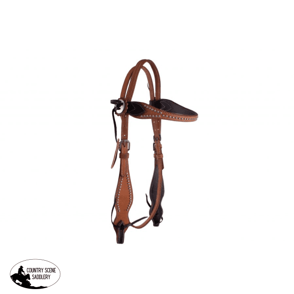 Showman ® Argentina Cow Leather Browband Headstall With Dark Brown Accent Trim.