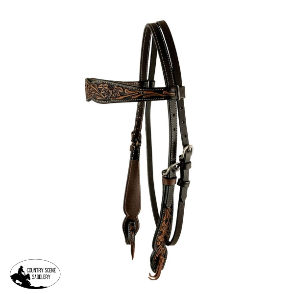 Showman ® Argentina Cow Leather Browband Headstall With Sunflower Tooling. Breastplate/breast Collar