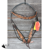 Showman ® Argentina cow leather browband headstall with sunflower tooling. - Country Scene Saddlery and Pet Supplies