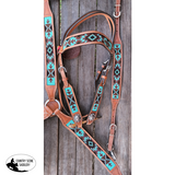 Showman® Argentina Cow Leather Headstall and breast collar set with aztec beaded inlay. - Country Scene Saddlery and Pet Supplies