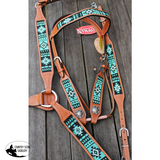 Showman® Argentina Cow Leather Headstall and breast collar set with turquoise aztec beaded inlay. - Country Scene Saddlery and Pet Supplies