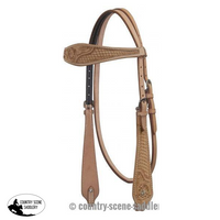 New! Showman ®Argentina Cow Leather Headstall With Basketweave And Floral Tooling. Light
