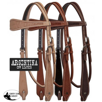 New! Showman ® Argentina Cow Leather Headstall With Basketweave Tooling.