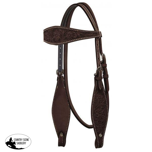New! Showman ®Argentina Cow Leather Headstall With Floral Tooling.