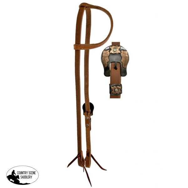 Showman ® Argentina Cow Leather One Ear Headstall With Copper Floral Overlayed Buckle \