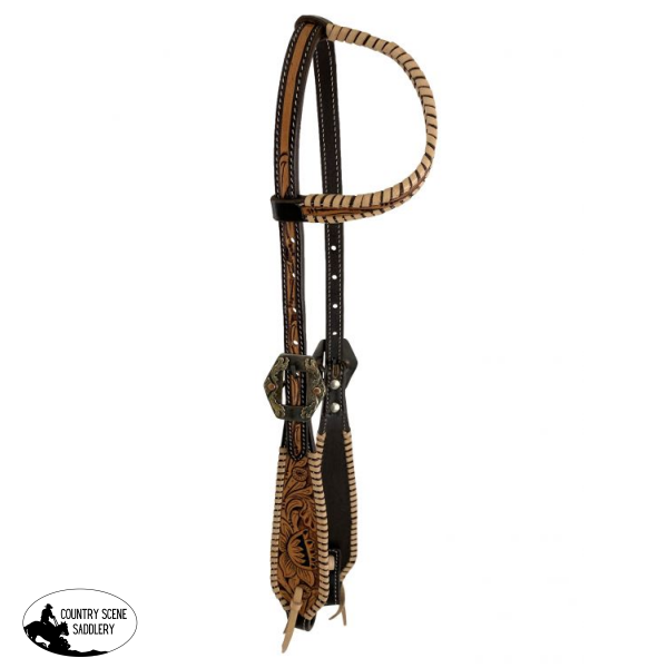 Showman ® Argentina Cow Leather One Ear Headstall With Silver Floral Overlayed Buckle \