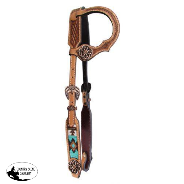 New! Showman ® Argentina Cow Leather Single Ear Headstall With Beaded Inlay.