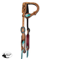 New! Showman ® Argentina Cow Leather Single Ear Headstall With Hand Painted Feather Design.