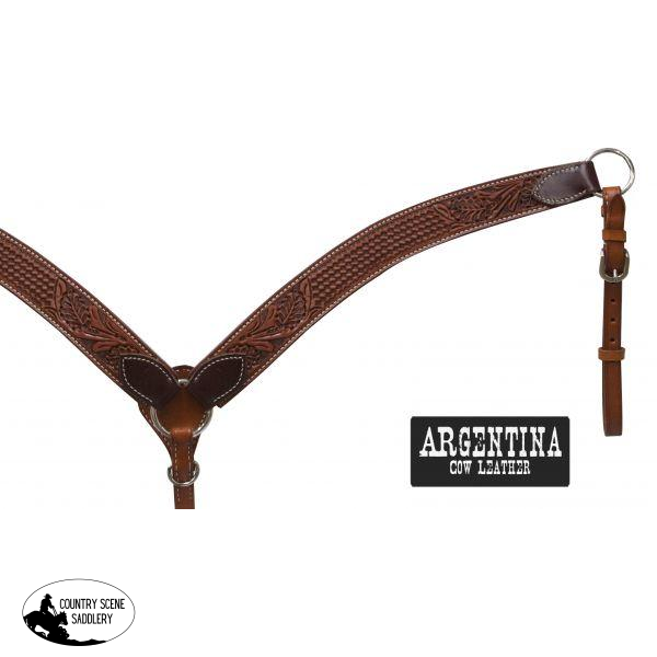 New! Showman ® Argentina Cow Leather Tooled Breast Collar.