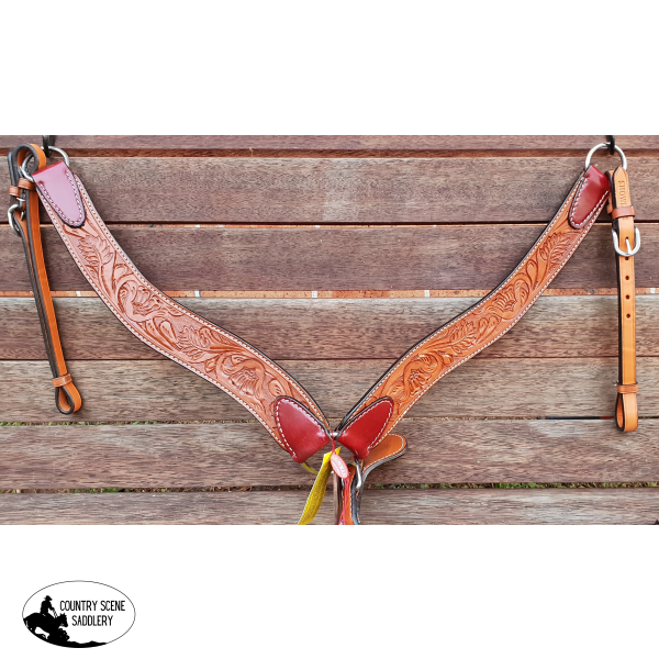 Showman ® Argentina Cow Leather Tooled Breast Collar.