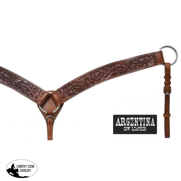 Showman ® Argentina Cow Leather Tooled Breast Collar. Western Saddles