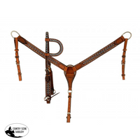 Showman ® Argentina Medium Oil Cow Leather Headstall & Bc Set With Turquoise And Silver Dots.