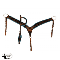 Showman ® Argentina Medium Oil Cow Leather Headstall & Bc Set With Turquoise Lacing