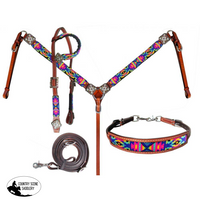 New! Showman ® Beaded Bright Colored Tribal Headstall And Breastcollar.