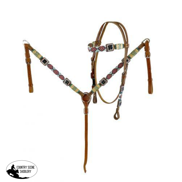 Showman ®Beaded Browband Bridle & Breast Collar Set