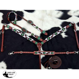 Showman ®  Beaded Cheetah and Cactus 4 Piece Headstall and Breastcollar Set. - Country Scene Saddlery and Pet Supplies