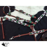 Showman ®  Beaded Cheetah and Cactus 4 Piece Headstall and Breastcollar Set. - Country Scene Saddlery and Pet Supplies