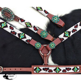Showman ®  Beaded Cheetah and Cactus 4 Piece Headstall and Breastcollar Set. - Country Scene Saddlery and Pet Supplies