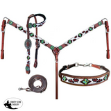 Showman ®  Beaded Cheetah and Cactus 4 Piece Headstall and Breastcollar Set. - Country Scene Saddlery and Pet Supplies
