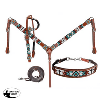 Showman ® Beaded Cross & Southwest Design 4 Piece Set. Western Bridle