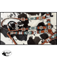 Showman ® Beaded Cross & Southwest Design 4 Piece Set. Western Bridle