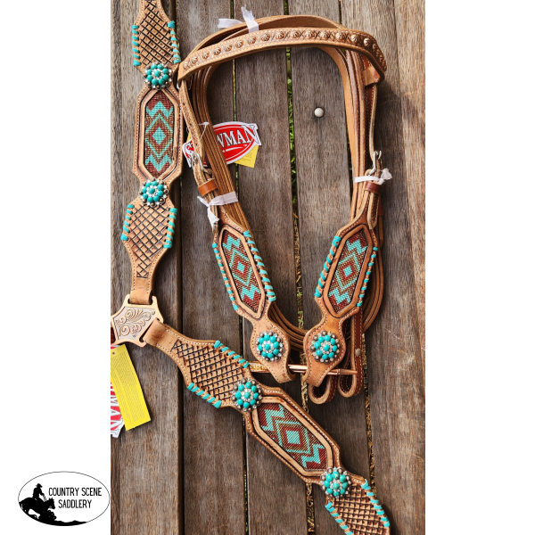 Showman ® Beaded Headstall And Breast Collar Set. ~