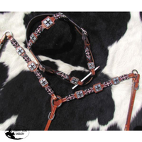 New! Showman ® Beaded Headstall And Breast Collar Set With Cross Design.