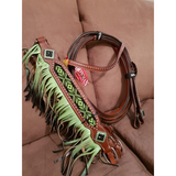 New! Showman® Beaded Headstall And Breast Collar With Ombre Fringe.