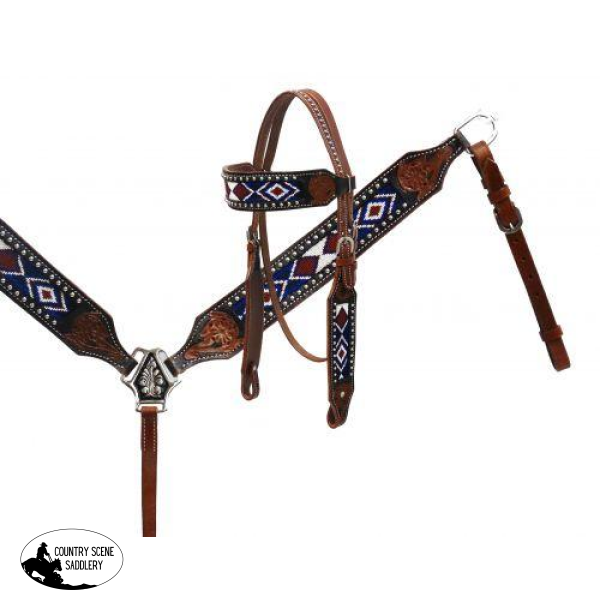 New! Showman® Beaded Inlay Headstall And Breast Collar.