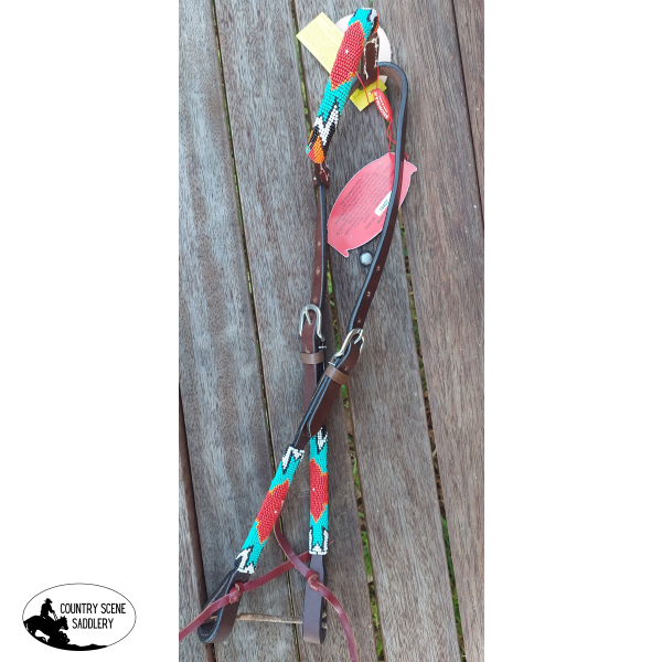 Showman ® Beaded One Ear Headstall With Southwest Design. Cruiser-Choc-Chip-Suede-Spotted-Hair