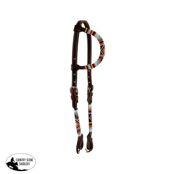 Showman ® Beaded One Ear Headstall With Southwest Design. One Eared Western Bridles