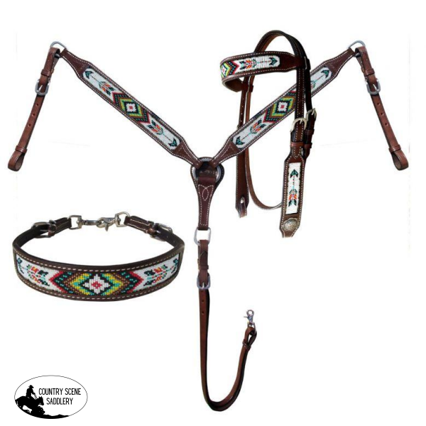 New! Showman ® Beaded Southwest And Arrow Design Headstall Breastcollar.