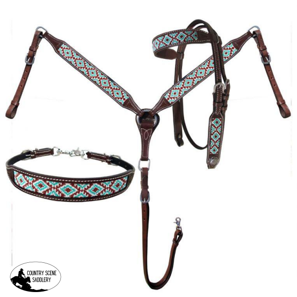 New! Showman ® Beaded Southwest Design Headstall And Breastcollar.