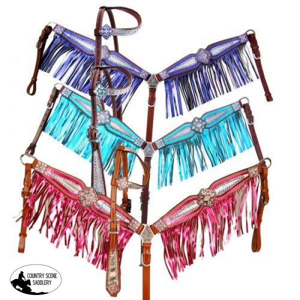 New! Showman® Bejeweled Metallic Headstall And Breast Collar Set.